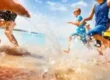 die-schueler-der-klassefahrt-an-der-ostsee-rennen-mit-freude-am-strand