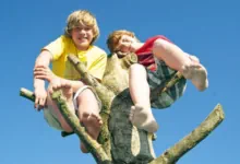 oster-abenteuer zwei Jungen auf dem Abenteuerspielplatz in den Osterferien